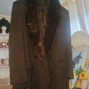 Harve Benard Black Over Coat with Real Mink Fur Collar